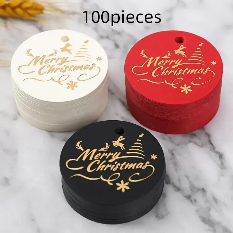 100 Pcs Christmas Gift Tags, Round Gold Foil Color Labels for DIY Holiday Gifts, Perfect for Christmas Packaging and Labeling