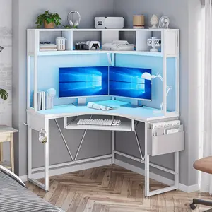 Triangle Corner Small Computer Desk with Keyboard Tray White