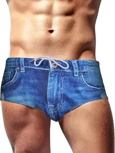 Jeados Mens Denim Print Swim Brief Dong Sarong Quick-Dry Stretch Bikini Swim Trunks for Beach Pool Summer Swimwear Swim Shorts Swimmingshorts