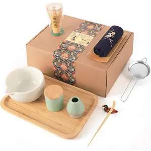 Matcha  Set, Matcha Bowl with Pouring Spout,  Tray,  Whisk, Ceramic Whisk Holder,  Matcha Ceremony Kit For   Ceremony (10Pcs)