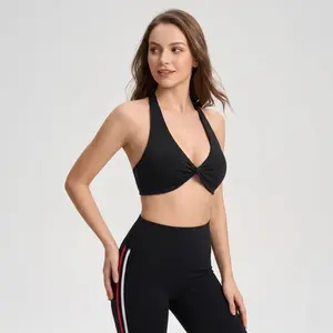 Women's Sexy Deep V-Neck Twisted Yoga Bra — Halter-Neck, Back-Flattering Pilates & Sports Bra — Push-Up, Breathable, Padded, Shockproof Vest
