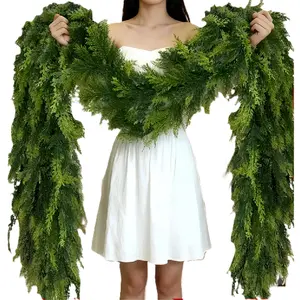 Artificial Cedar Garland Green Artificial Greenery Pine Garland Indoor & Outdoor Decoration, Indoor Plants Decor for Outdoor Indoor Garden Home Decoration Leaves Fake Plants Greenery Boxwood Porch Patio