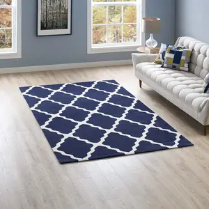 Modway Marja Moroccan Trellis 5x8 Area Rug in Navy and Ivory