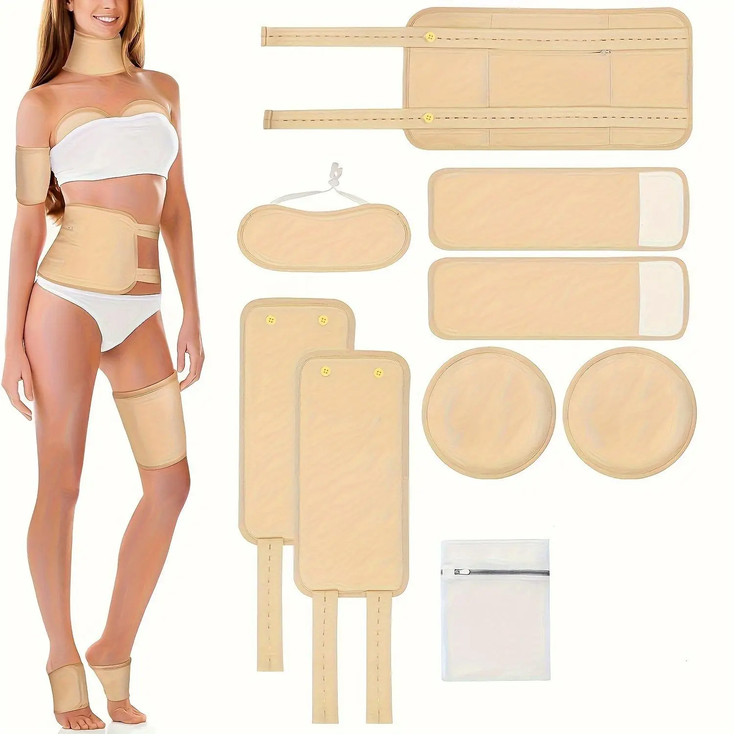 Reusable Organic Castor Oil Pack Wraps, 9 Counts/set with Adjustable Elastic Straps for Neck, Waist, Chest & Legs, Skin Care Accessory for Women, Body Care