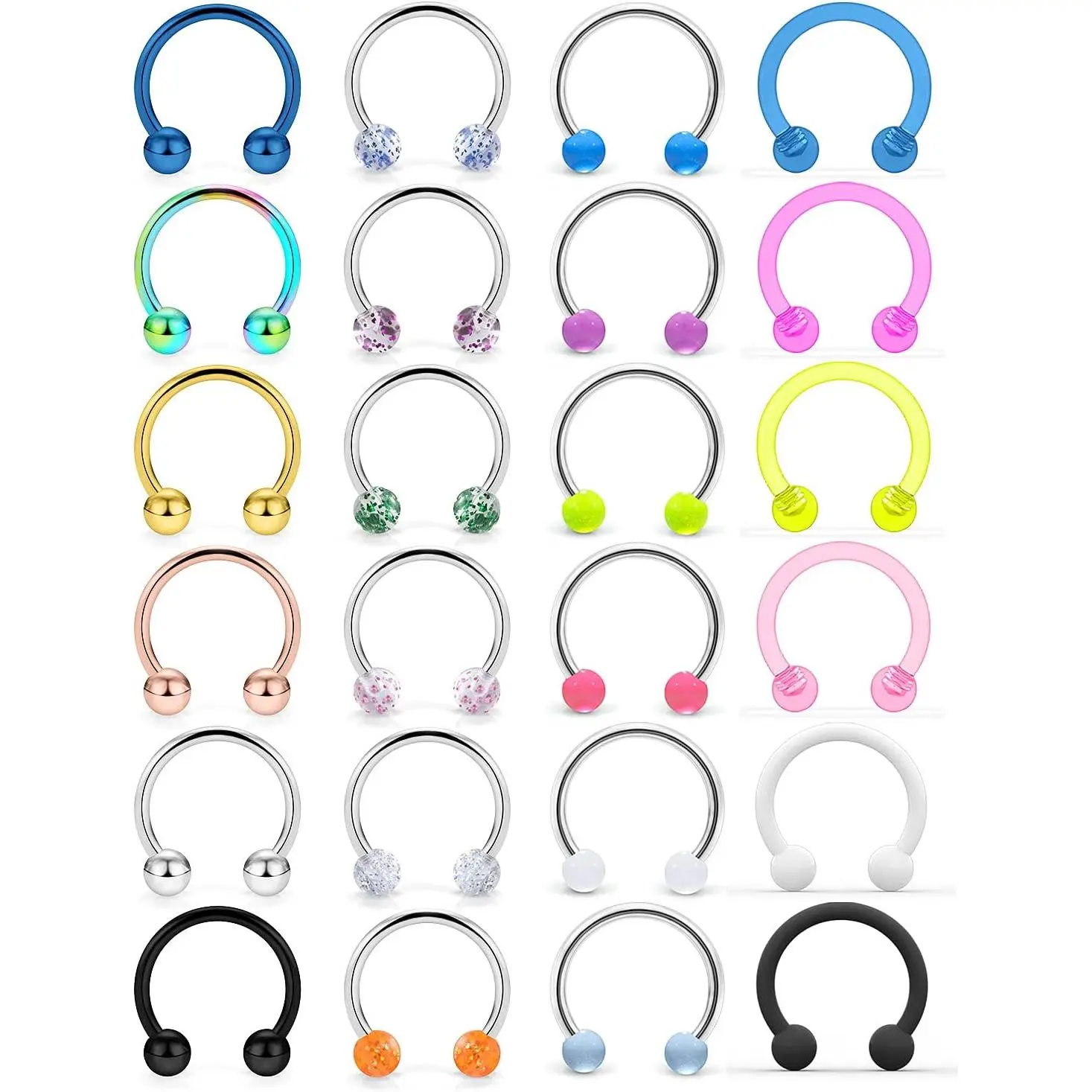 16G 14G Septum Rings 316L Surgical Lip Rings Septum Nose Rings Horseshoes Cartilage Helix Tragus Rook Daith Earrings Hoop Smiley Piercing for Women Men 8mm 10mm