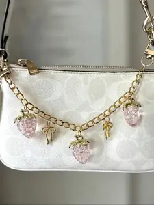 Glitter Strawberry Bag Chain Pendants, Gold Curb Chain Charms with Crystal Strawberry Charms, Sweet Coquette Bag Decoration Keychain, Cute Girly Bag Pendant for Backpack Purse, Available in Pink, White & Red, Ideal for Fashionable Girls & Fruit Lovers