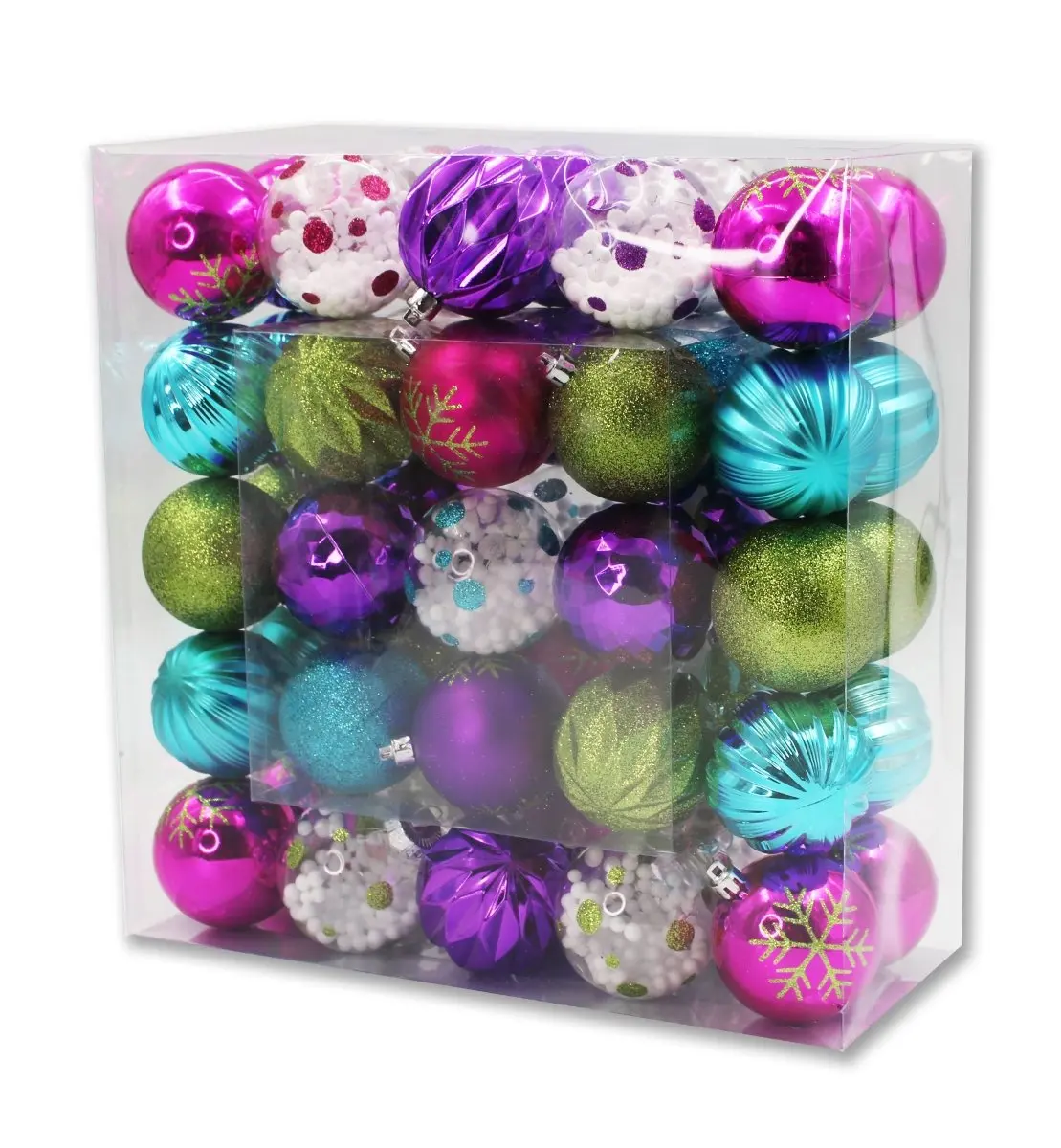 212 MAIN 2 in. Shatterproof Decorative Ornament Set - Pack of 50 Hot Pink-Purple-Teal Colored Balls Christmas Decor, Home Holiday Tree Christmas Decorations
