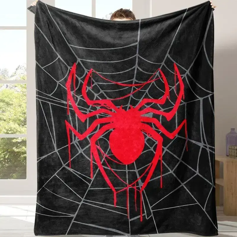Spiider Flannel Blanket, Soft Warm Sofa Bed Throw, Lightweight Travel Camping Office Chair Cover, Home Gift Idea, Spider Web Plush Cozy Blanket for Couch Bedroom Living Room Halloween Gothic Room Decor