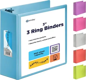 Enday 3 Inch 3 Ring Binder Blue Slant D-Ring Clear View Cover with 2 Pockets Heavy Duty Colored School Office Home Binders 600 Sheet Capacity PVC Free Recycled Materials