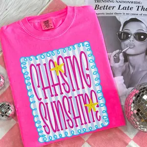Comfort Colors Chasing Sunshine T-Shirt Aesthetic Neon Summer Shirt Trendy Tropical Graphic Tee Vintage Beach Gift for Her Minimalist Sun and Palm Top Oversized Coastal Sunday Shirt Retro Vacation 2026 Bloom Tee Earthy Sunshine Vibes