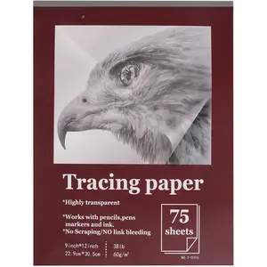 Tracing Paper for Drawing, 9 X 12'' Tracing Paper Pad, 75 Sheets Transparent Vellum Paper for Tracing Pads, 38lb/60gsm Translucent Trace Pad for Pencil Sketching, Image Tracing.