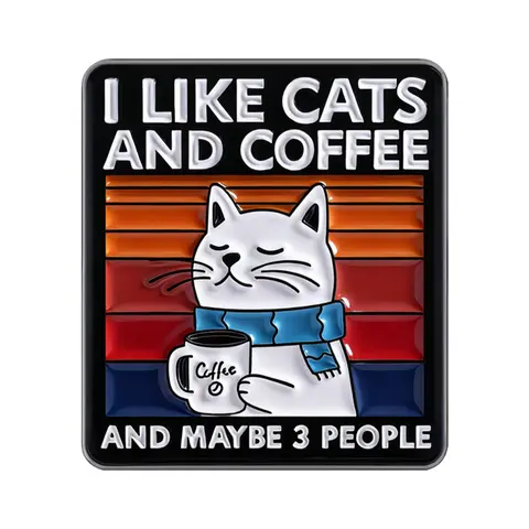 Cute Vintage Animal Enamel Pin White Cat Drinking Coffee Brooch Pins, Fashion Badge for Backpack Collar, Unisex Jewelry Gift for Friends