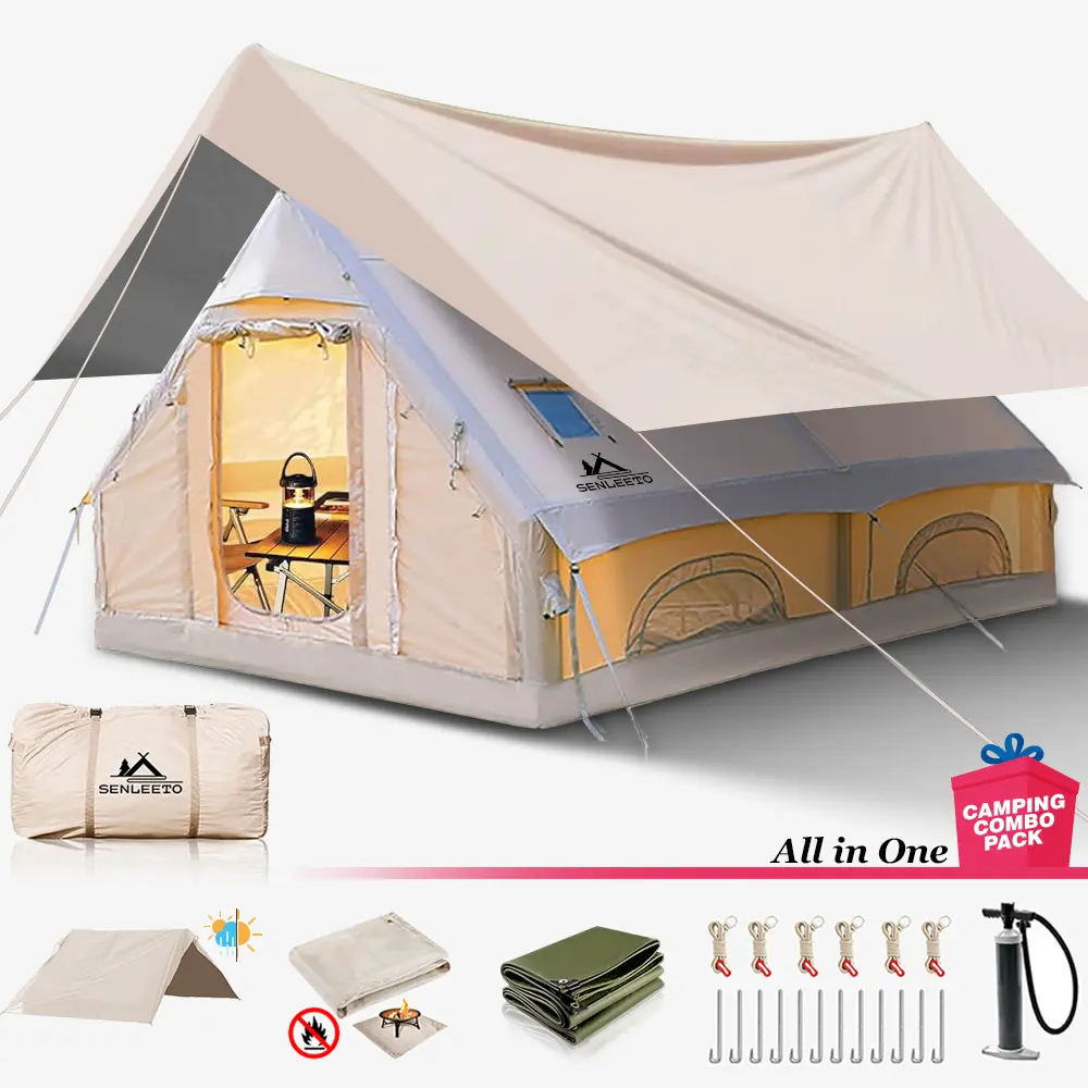 SENLEETOインフレータブルテント ポータブル自動エアーポンプ（充電式）付き SENLEETO Instant Inflatable Easy Setup Tent - 129 sq ft, No AC