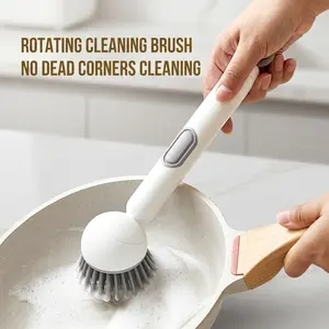 6-in-1 Dish Brush with Detergent Dispenser 360 °   Rotating Scrubber for Pots Pans Dishes & Utensils Adjustable Angles Non-Slip Grip Handle Durable PET Bristles Ergonomic Design Anti-Slip Grip Integrated Soap Dispenser-YY1