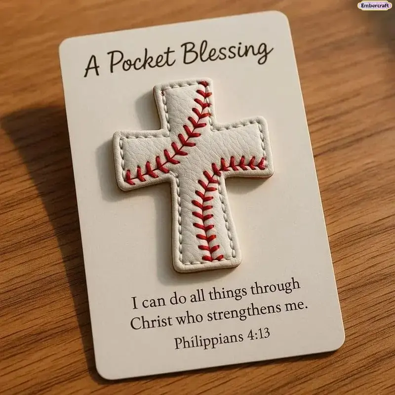 Handmade Baseball Cross Keepsake Set, Sporty Religious-Themed Prayer Gift for Athletes, Minimalist Pocket Token with Bible Verse Card, Religious-Themed Religious Decorations, Simple Cross Religious Decorations