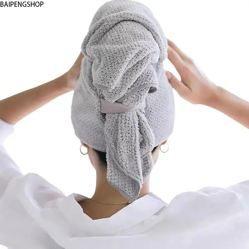 Large Microfiber Hair Drying Towel Wrap, Absorbent Plopping Hair Towel for Curly Wet Hair, Soft Solid Color Hair Turban with Elastic Strap, Quick Dry Hair Wrap for Daily Travel Use