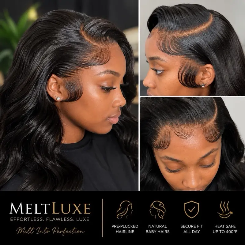 MeltLuxe Body Wave HD Transparent Lace Wigs 13x6 Pre-Plucked Human Hair 200% Density