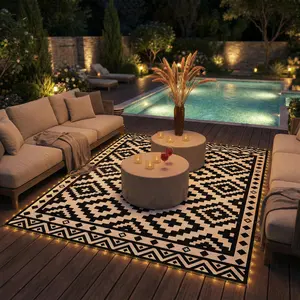 Outdoor Rug Carpet with USB Lights Reversible Patio Rug with Carry Bag for Camping