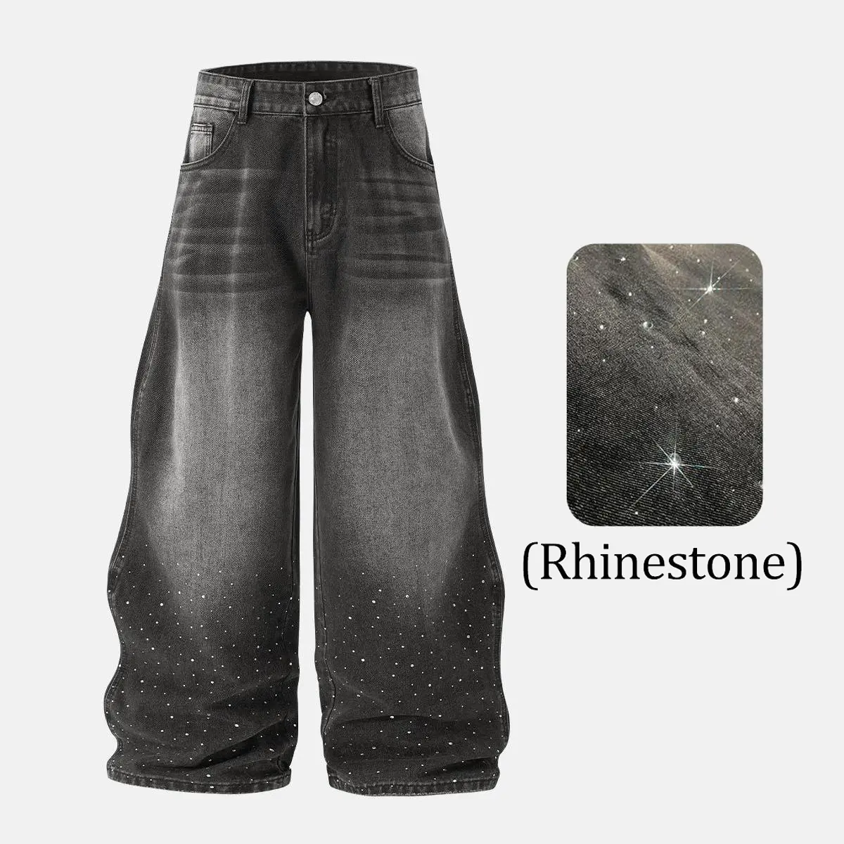 パンツ wide baggy rhinestones slacks rhinestone pants baggy - TikTok Shop
