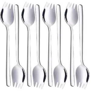 Stainless Steel Dessert Spoon & Salad Fork Set, 8 Counts/set Reusable Tableware Cutlery Set, Dishwasher Safe Cutlery Set for Home Restaurant Kitchen Use Kitchenware