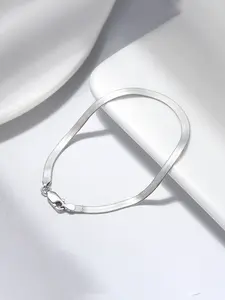 925 Sterling Silver 3mm Flat Snake Herringbone Chain Bracelet, Unisex Flat Snake Link Chain Bracelet Fashion Simple Design Elegant Jewelry Bracelet for Couples Party Accessories