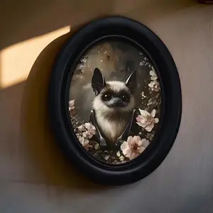 Vintage Bat in Flowers Decorative Home Decor, Perfect for Halloween Thanksgiving Christmas, Ideal Bathroom Wall Art for Rooms and Offices