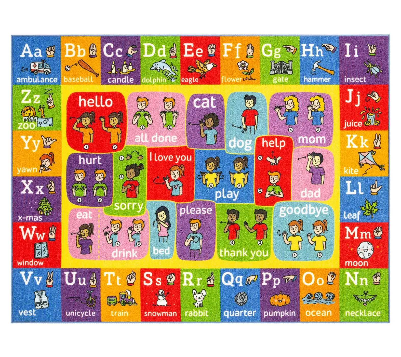 KC Cubs ABC Alphabet: ASL Sign Language Rug - 5x7'