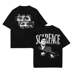 Scarface Graphic Tee For Men Stylish Black Short Sleeve Crew Neck Summer T-Shirt Vintage Gangster Style Graphic Tee For Men Stylish Black Short Sleeve Crew Neck Summer T-Shirt 100% Cotton Movie Inspired Streetwear