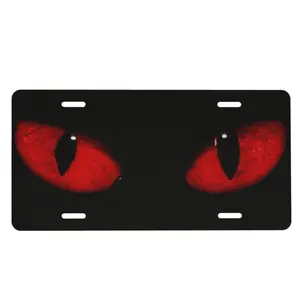 Cat Red Eyes Front License Plate - Glow Red Feline Vanity Tag - Durable Aluminum Metal Car Decor - 6x12 Novelty Plate for Men & Women