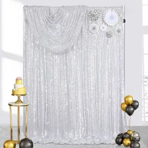 Silver Sequin Backdrop Curtains 1Pcs-4ftx8ft Sparkly Background Drapes for Wedding Birthday Party Decor
