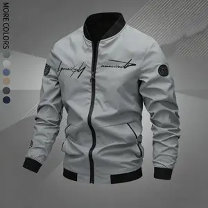 Pilot men's regular fit letter embroidery zipper style, autumn and winter casual long-sleeved windproof baseball collar jacket, men's black casual outdoor style, suitable for work, machine-washable polyester jacket, machine-washable polyester material