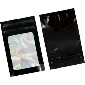 50 or 100 Black Polyester Film Holographic Bag Packages, Transparent Reusable Sealed Gift Packaging Bags, Used for Storing Food and Lipsticks, Jewelry, and Mascara Packaging.
