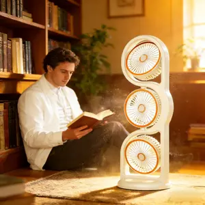 USB Charging Desktop Fan, USB Rechargeable Fan, 360° Rotatable Three-Head Fan, 1200mah Battery Capacity, Independent Wind Control, Adjustable Speed, Night Light Mode