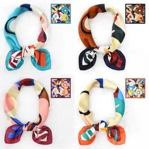 4pcs Boho Style Large Square Scarves - 70 cm/27.5 Inch, Polyester Satin, Elasticity, No Feathers, Printed Design for Weekend Casual Wear, Decorative Shawl|Floral Print|Soft Texture