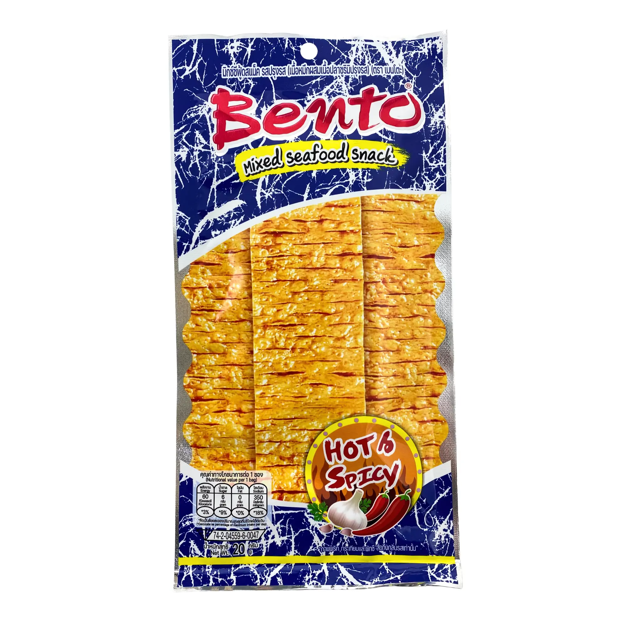 Bento Squid Seafood Snack, Hot & Spicy Flavor (0.7 oz) เบนโตะ ปลาหมึกอบ รสฮอตแอนด์สไปซี่