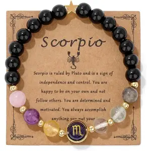 12 Constellations Healing Crystal Stone Beads Zodiac Bracelet Birthday Constellation Gifts for Women Men Horoscope Spiritual Jewelry Bracelet Gifts