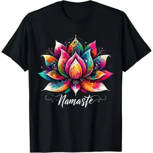 100% Cotton Namaste Yoga Lotus Flower Meditaton Zen Bohemian T-Shirt