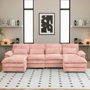 110" Modular Sectional Sofa Cloud Couch with Double Chaise Lounge , U Shaped Chenille Upholstered Leisure Sofa&Couches with Memory Foam and Waist Pillows for Living Room Office,Black.