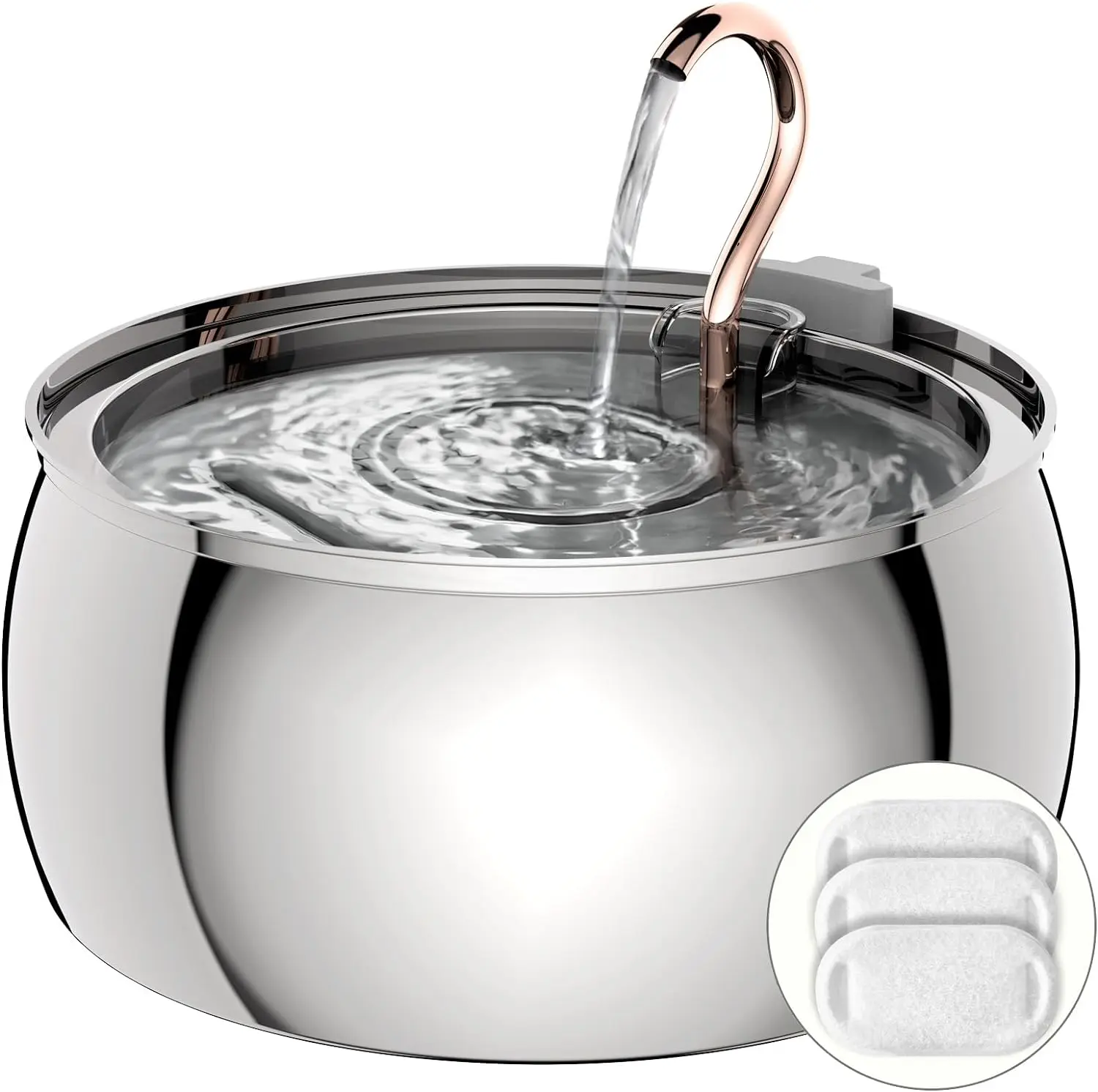 Tomxcute Automatic Cat Water Fountain - 4.0L/135oz Large Capacity, Gooseneck Copper Faucet, Stainless Steel Bowls, 3 Replacement Filters, Advanced Filtration System, Power Supply for Clean Water, Automatic Water Bowl
