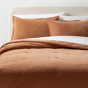 Full/Queen Cotton Velvet Comforter and Sham Set Camel - Threshold: OEKO-TEX Certified, Machine Washable