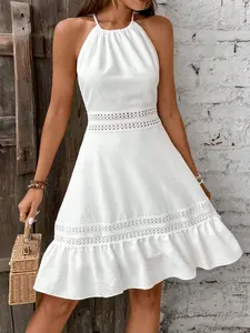 Women's Patchwork Lace Back Hollow Knotted Dress