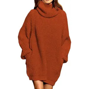 Women's Loose Turtleneck Oversize Long Pullover Sweater Dress