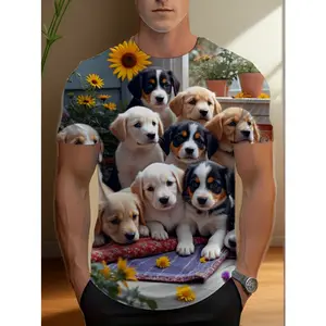 MenS Men' Plus Size Oversized T-Shirt with Puppy Print - Loose Fit Round Neck Short Sleeve Casual Shirt Suitable for Streetwear, Sports, Parties, Fishing & Daily Wear| Machine Washable Puppy-Themed Gift for, PLUS SIZE
