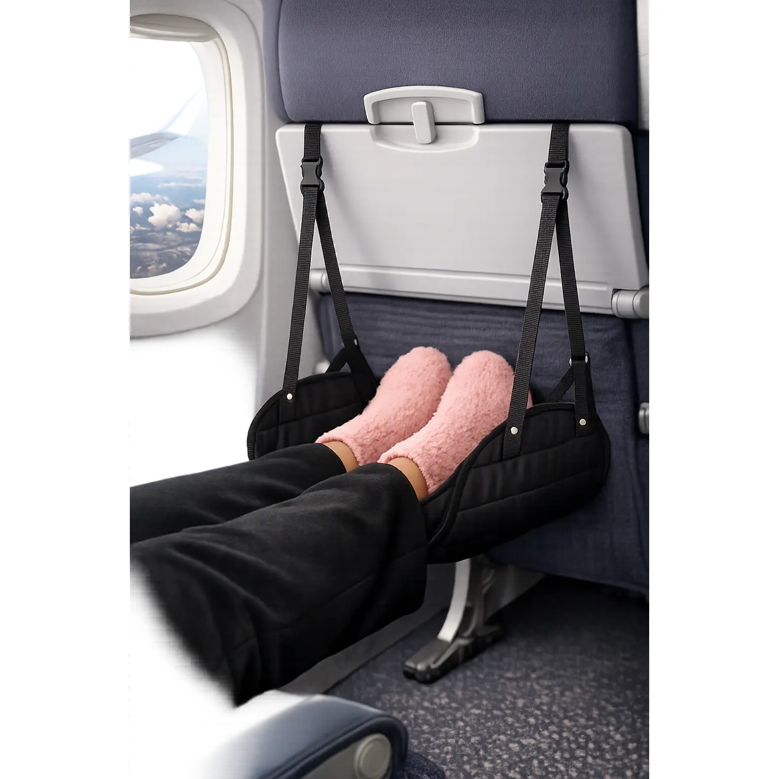 Adjustable Travel Foot Hammock | FlyGirl Comfort Accessories