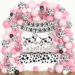 115PCS Cow Party Decorations Pink Cow Balloon Garland Arch Kit with Cow Print Balloons Happy Birthday Banner Cake Topper for Girl Baby Shower Farm Animals Cow Themed Birthday Party Supplies