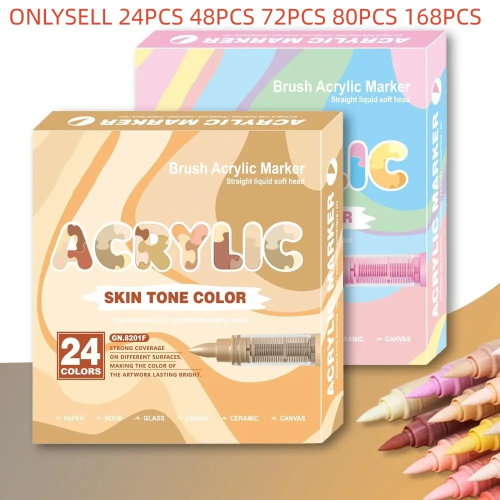 Acrylic Marker Pens Set, 12-24-72-128 Count, Soft Tip, Skin Tone Macaron Colors, Waterproof, Art Supplies, Drawing Tools, School Essentials, Back-To-School, Easter Gift, Acrylic Brush Markers