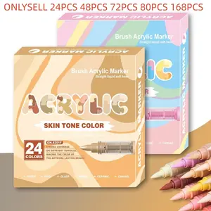Acrylic Marker Pens Set, 12-24-72-128 Count, Soft Tip, Skin Tone Macaron Colors, Waterproof, Art Supplies, School Essentials, Back-To-School, Easter Gift, Acrylic Brush Markers