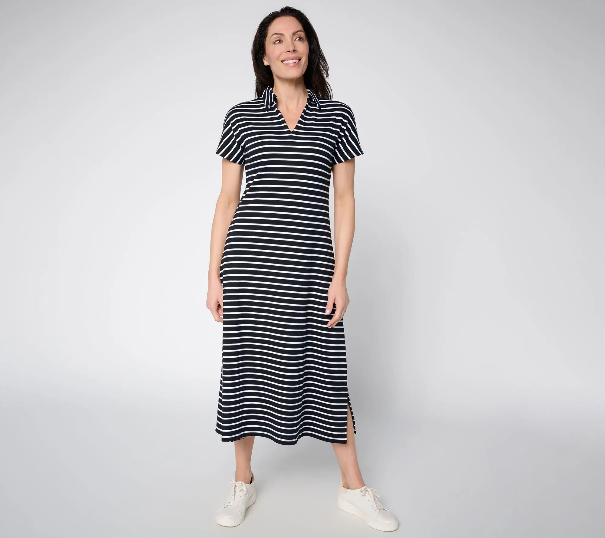 Joan Rivers Petite V-Neck French Terry Dress with Side Slit