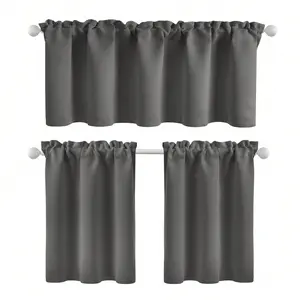 Deconovo Solid Blackout Curtains with Rod Pocket Valance and Tier Curtain Set, Room Darkening Window Drapes for Kitchen, Bedroom, Living Room