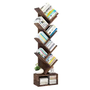 Tree Bookshelf with Storage – 8-Tier Wooden Tall Bookcase, Floor Standing Organizer for Kids & Adults – Stylish Utility Shelves for Living Room brown